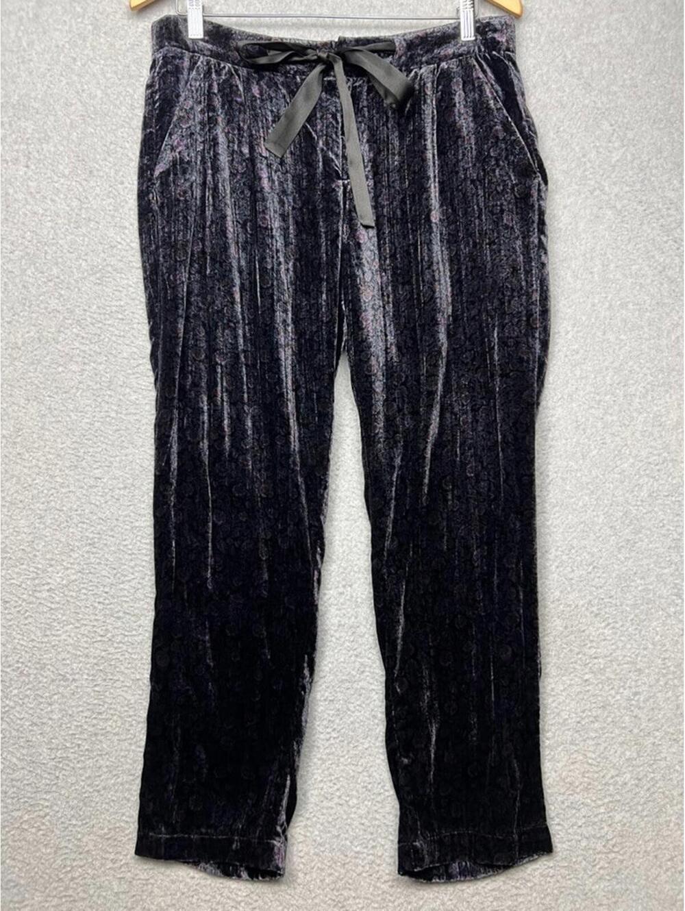 LUCKY BRAND Crush Velvet Cropped Slacks Pants 6 Tie Waist Goth Grunge Victorian
